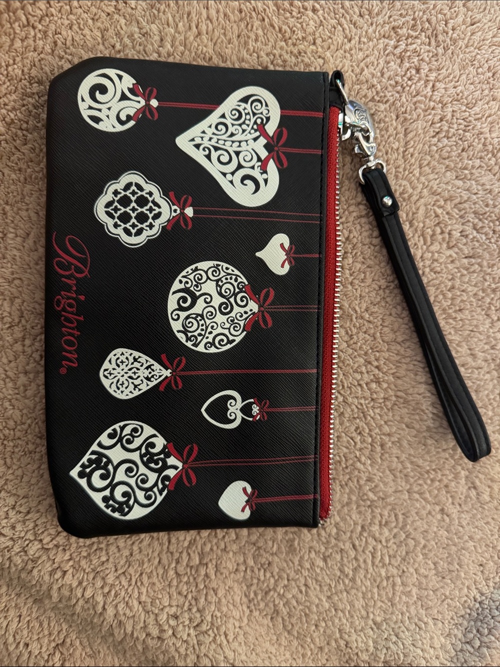 Brighton Love Notes Holiday Ornaments Black Saffiano wristlet clutch pouch